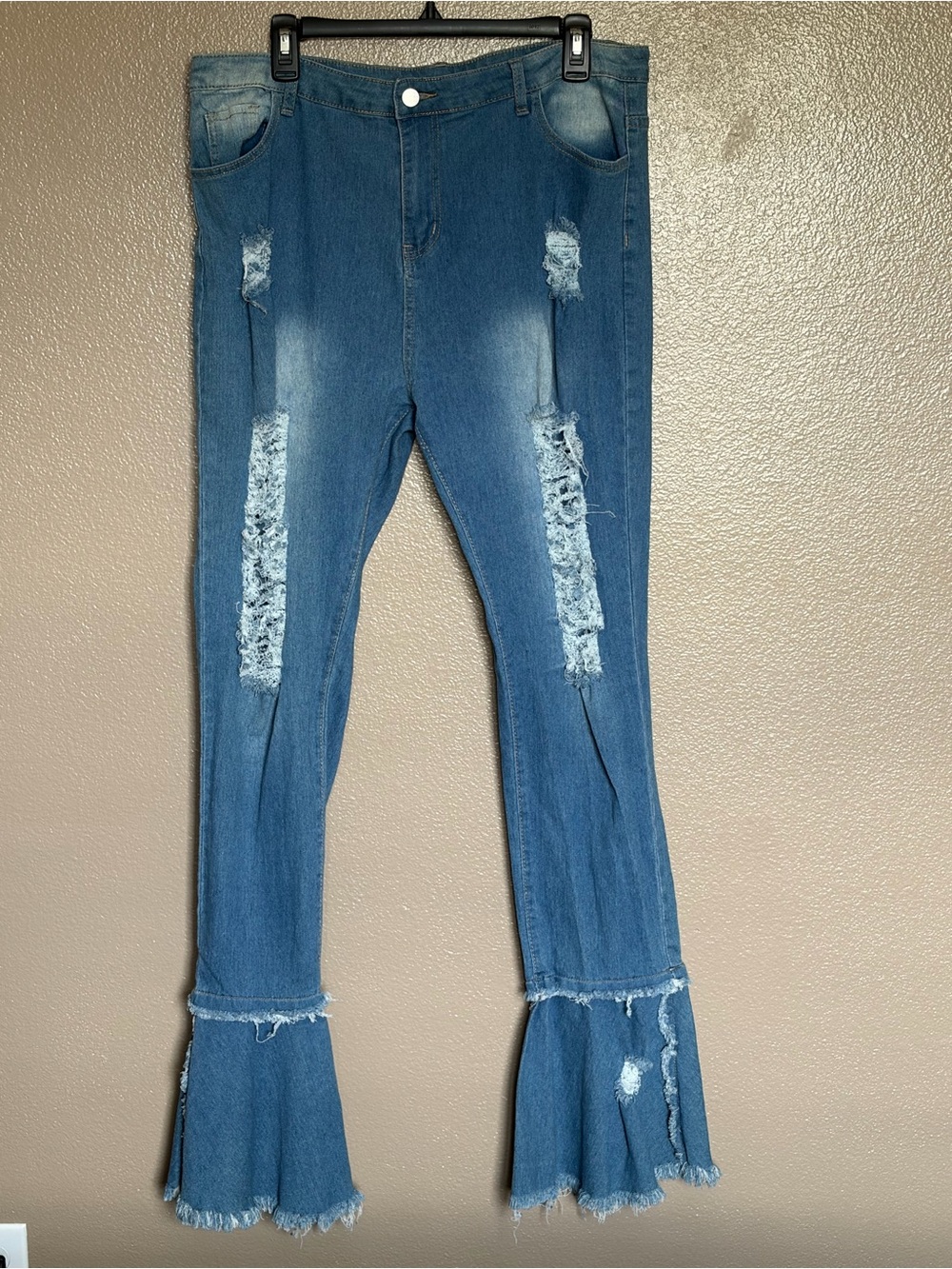 Retro Blue Distressed Flared Hem Women's Jeans